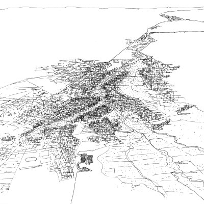 Schizzo in bianco e nero dell'area urbana di Sassari